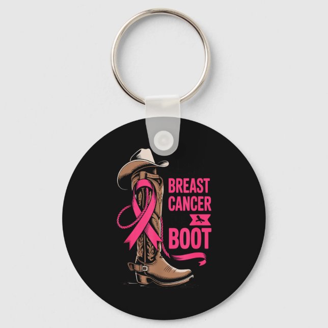 Giving Breast Cancer The Boot Cowboy Design  Nyckelring (Framsida)
