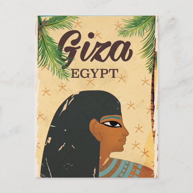 Giza, Egypt vintage reseskylt Vykort (Framsida)