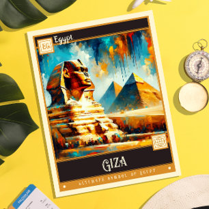 Giza, Egypten Måla Vintage Vykort