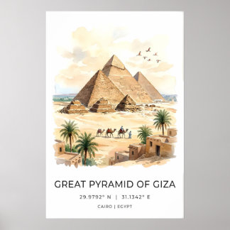 Giza Pyramid Väggkonst Akvarell Resescen med