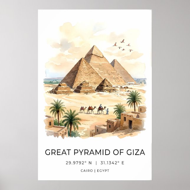 Giza Pyramid Väggkonst Akvarell Resescen med (Framsidan)