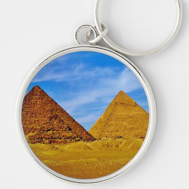 Giza Pyramids Rund Silverfärgad Nyckelring (Framsidan)