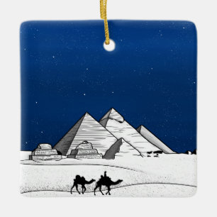 Giza pyramids svartvita julgransprydnad keramik