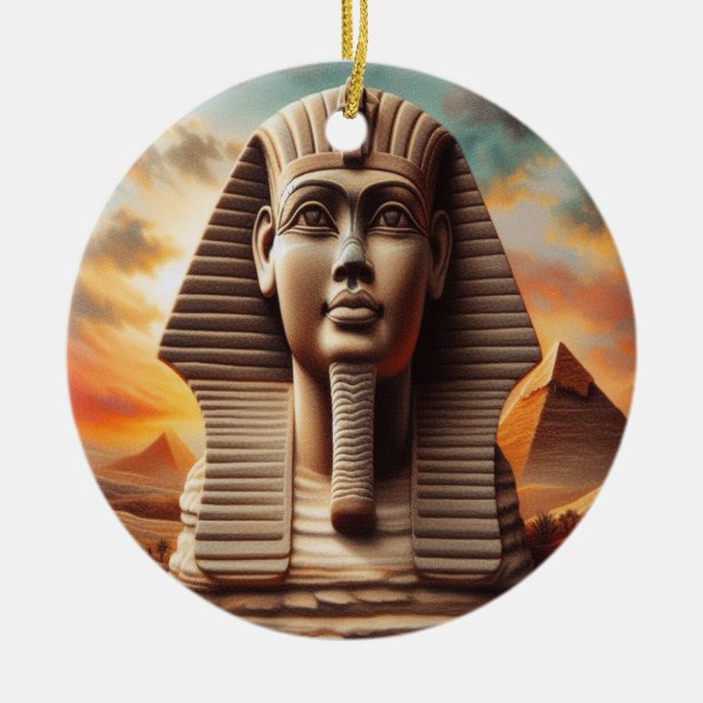 Giza Sphinx Head med Pyramids Egypten Travel Julgransprydnad Keramik (Framsidan)