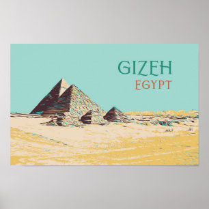 Gizeh, Pyramids illustration Egypten Postcard Poster