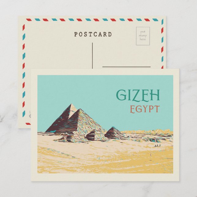 Gizeh, Pyramids illustration Egypten Postcard Vykort (Fram/baksida)