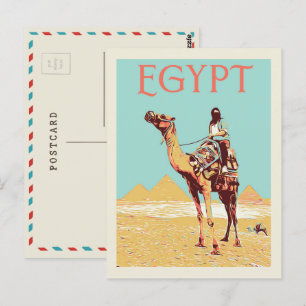 Gizeh, Pyramids with camel illustration Egypten Po Vykort