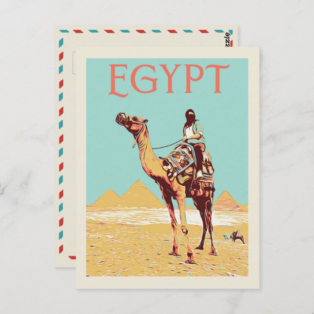 Gizeh, Pyramids with camel illustration Egypten Po Vykort (Fram/baksida)