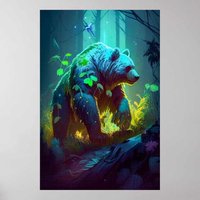 Gizzly Bear Animal Porträtt Painting Wildlife Poster (Framsidan)
