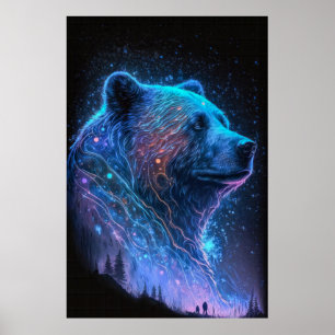 Gizzly Bear Animal Porträtt Painting Wildlife Poster
