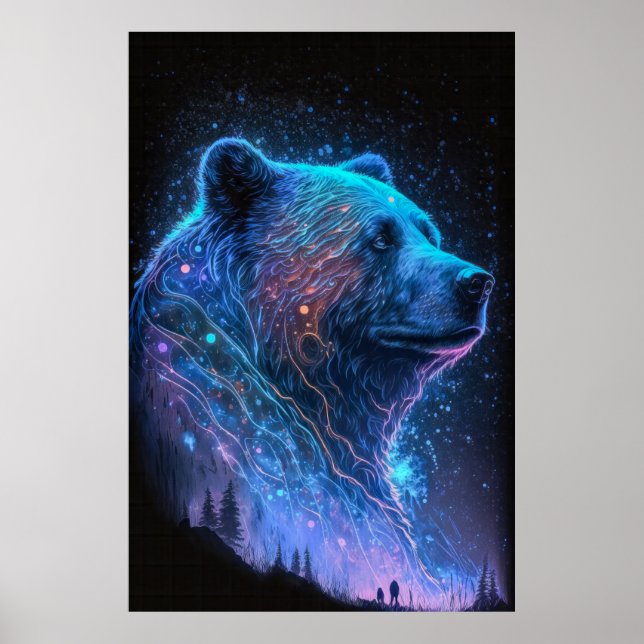 Gizzly Bear Animal Porträtt Painting Wildlife Poster (Framsidan)