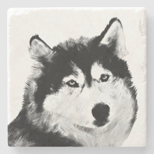 Gjärt Blk & Wht Siberian husky Marble Underlägg