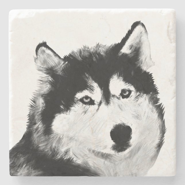 Gjärt Blk & Wht Siberian husky Marble Underlägg (Framsidan)