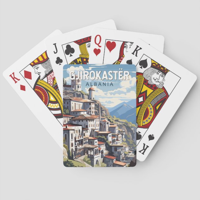 Gjirokaster Albanien Travel Art Vintage Casinokort (Baksidan)