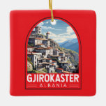 Gjirokaster Albanien Travel Art Vintage Julgransprydnad Keramik<br><div class="desc">Gjirokastër retro vetor-resdesign. Den ligger i en dal mellan Gjerë-bergen och Drino.</div>