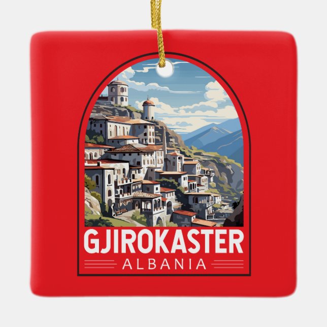Gjirokaster Albanien Travel Art Vintage Julgransprydnad Keramik (Framsida)