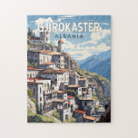 Gjirokaster Albanien Travel Art Vintage Pussel<br><div class="desc">Gjirokastër retro vetor-resdesign. Den ligger i en dal mellan Gjerë-bergen och Drino.</div>