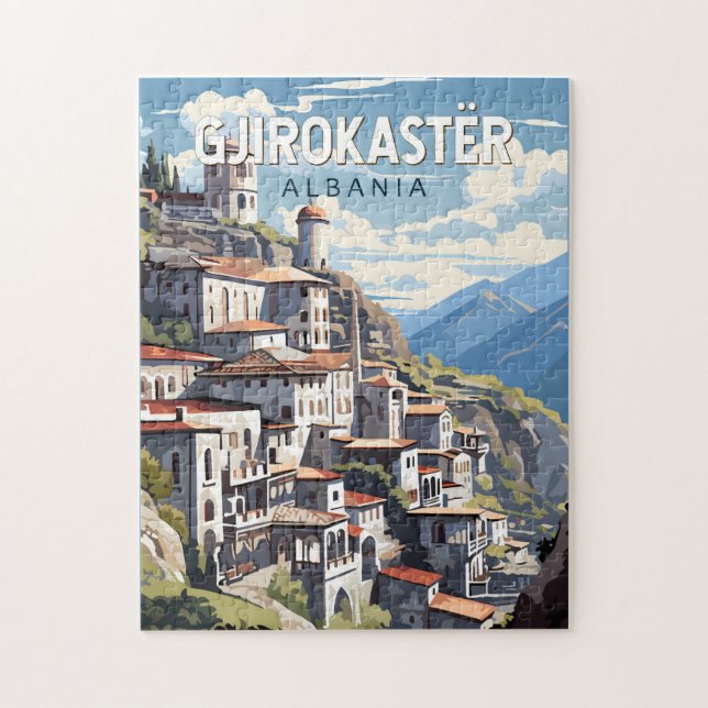 Gjirokaster Albanien Travel Art Vintage Pussel (Vertikal)