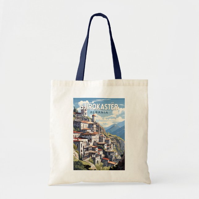 Gjirokaster Albanien Travel Art Vintage Tygkasse (Framsidan)
