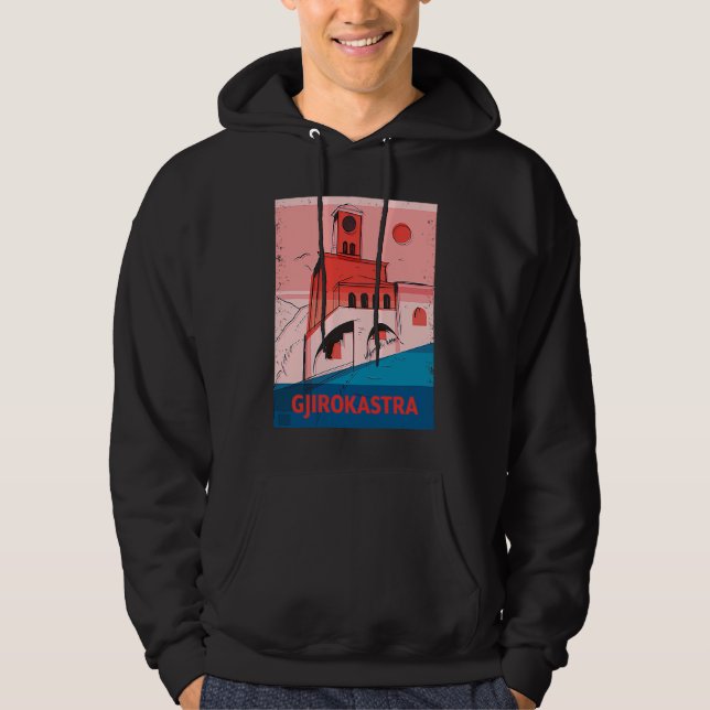 Gjirokastra Albania City Skyline Silhouette Outlin Hoodie (Framsida)