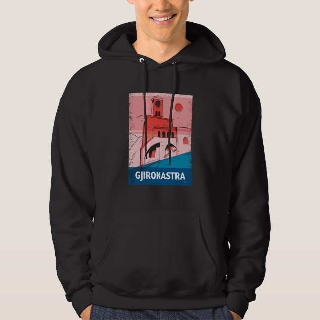 Gjirokastra Albania City Skyline Silhouette Outlin Hoodie (Framsida)
