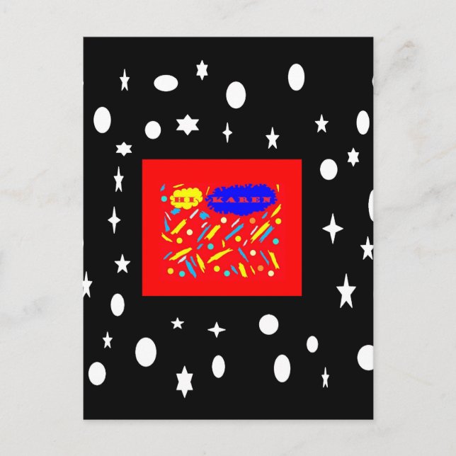 Gjord för KAREN RÖD OCH SVART VIT NAMNAD Vykort (Framsida)