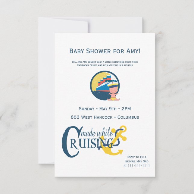 Gjorda stunder på en kryssningbaby shower inbjudningar (Framsida)