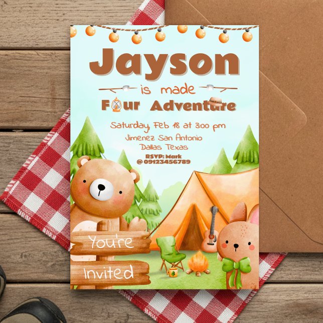 Gjort Fyra Äventyr - Camping  Inbjudningar (Made Four Adventure - Camping Invitation
)