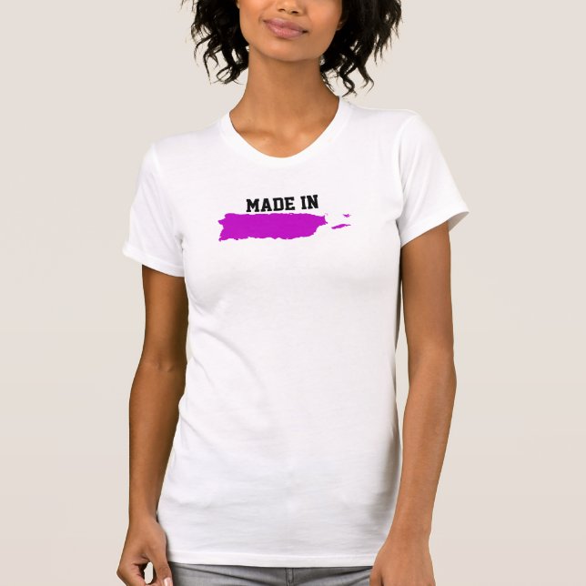 Gjort i Puerto Rico. Rosa Puerto Rican karta Tee Shirt (Framsida)