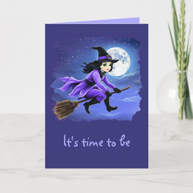 Gjutflygning med brom - Wicca Halloween 1 Kort (Framsida)