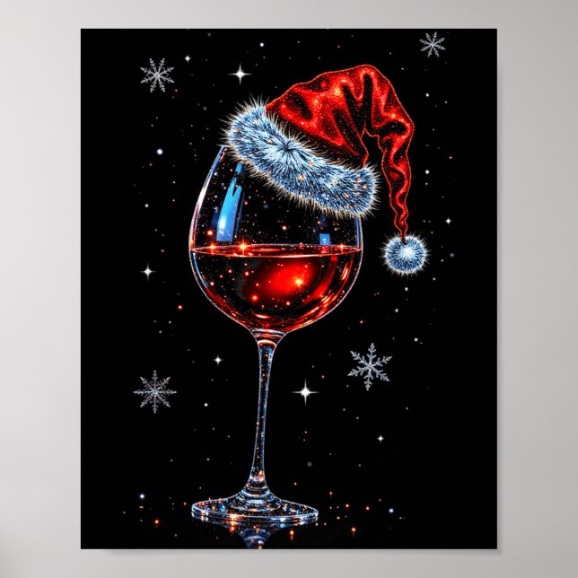 Gl Of Red Wine Santa Hat Christmas 2025 Women Men  Poster (Framsidan)