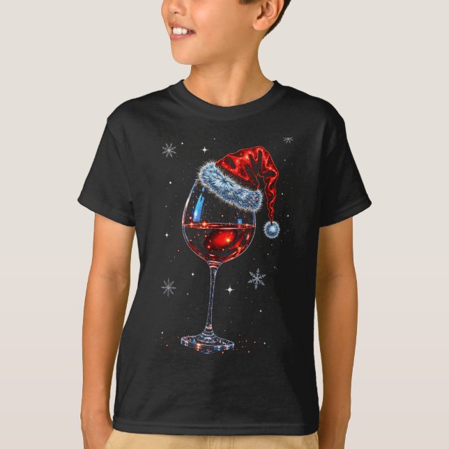 Gl Of Red Wine Santa Hat Christmas 2025 Women Men  T Shirt (Framsida)