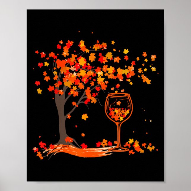 Gl Of Wine Maple Leaf Autumn Fall Funny Drink Wine Poster (Framsidan)