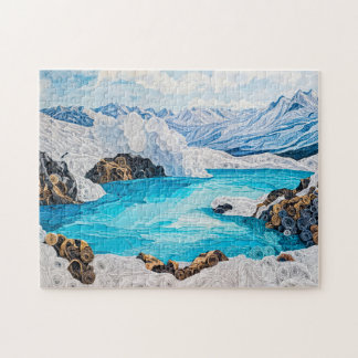 Glacial bergssjö i Quilling-stil Pussel
