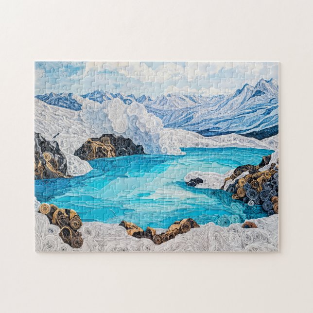 Glacial bergssjö i Quilling-stil Pussel (Horisontell)