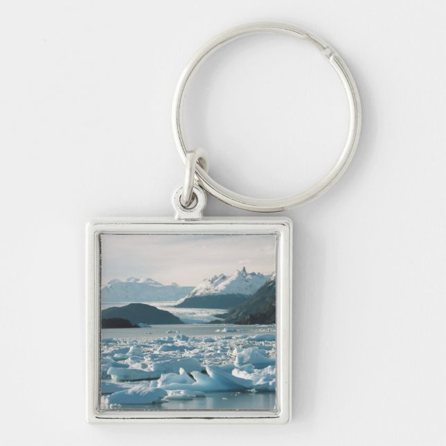 Glaciala isberg fyrkantig silverfärgad nyckelring (Framsidan)