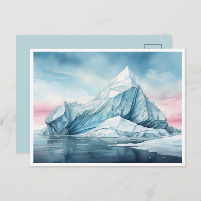Glaciär Beauty, Watercolor Iceberg Vykort (Fram/baksida)