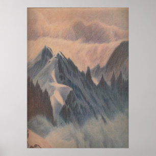 Glaciär för berg för pastellfärgad teckning för poster