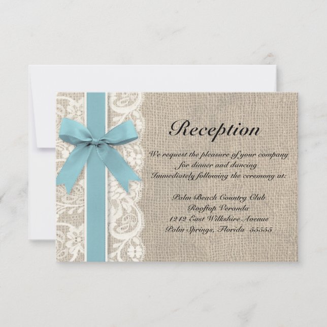 Glaciär för Burlap Rustic Reception Card Glacier Inbjudningar (Framsida)