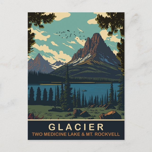 Glaciär, Two Medicine Lake och Mt. Rockwell Vykort (Framsida)