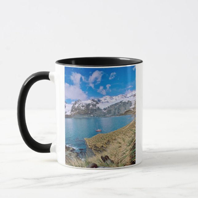 Glaciärer och segelbåt i bakgrunden mugg (Vänster)