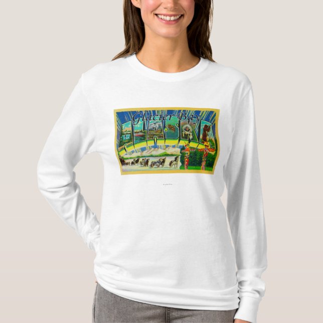 Glaciärfjärd, Alaska - stora brevplatser T-shirt (Framsida)