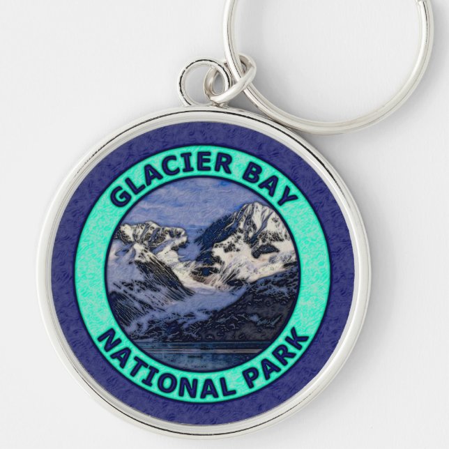 Glaciärfjärdnationalpark Rund Silverfärgad Nyckelring (Framsidan)