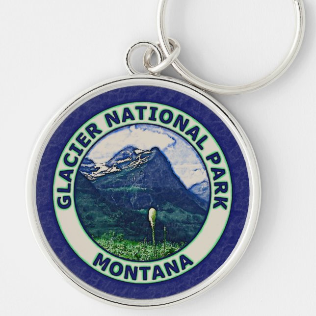 Glaciärnationalpark Rund Silverfärgad Nyckelring (Framsidan)