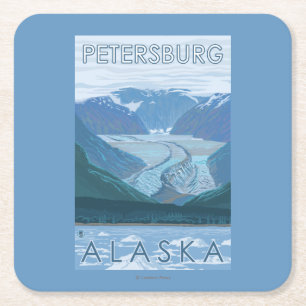Glaciärplats - Petersburg, Alaska Underlägg Papper Kvadrat
