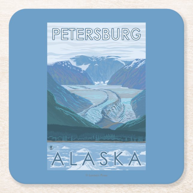 Glaciärplats - Petersburg, Alaska Underlägg Papper Kvadrat (Framsidan)