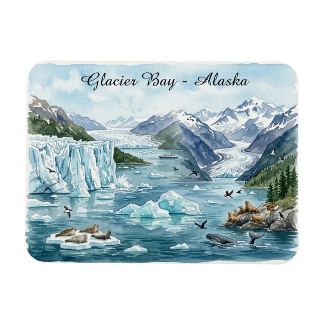 Glacier Bay Alaska Nationalpark Akvarell Magnet (Horisontell)