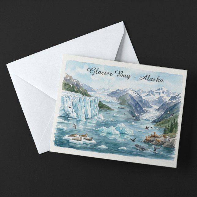 Glacier Bay Alaska Nationalpark Akvarell Vykort (Glacier Bay Alaska National Park Watercolor Postcard)