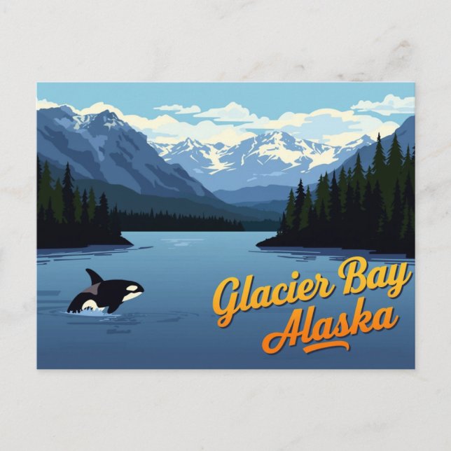 Glacier Bay Alaska Whale Vintage Art Vykort (Framsida)