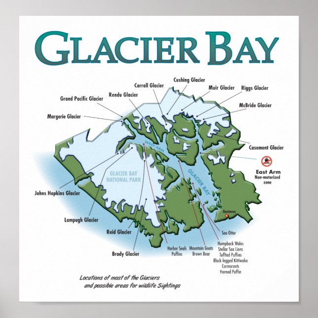 Glacier Bay Karta Skriv ut Poster (Framsidan)